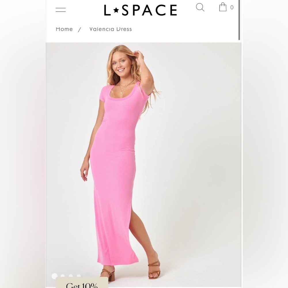 L*Space Valencia Dress Short Sleeve Ribbed Pink Maxi Dress size Medium